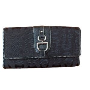 Etienne Aigner Women’s Black Canvas Trifold Wallet Signature